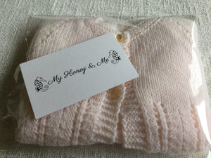 Pale Pink Hand Knit Cardigan  Size 0-3 Mths